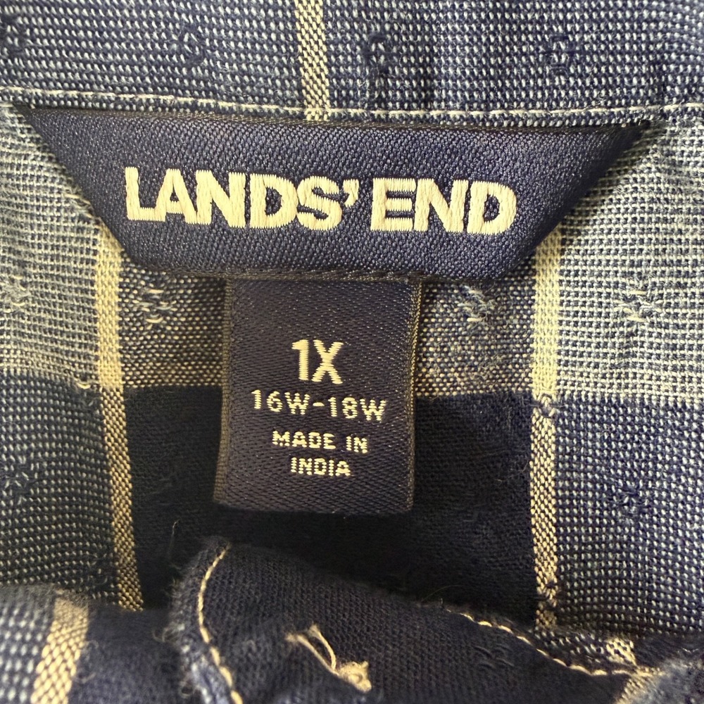 Lands End Dress Womens 1X Plaid Flannel Shirt Dress Blue Long Sleeve Cotton - Picture 4 of 15